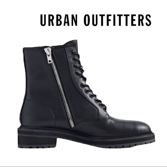 NEW Urban Outfitters UO Men\'s Black Leather Utility Combat Lace Zip Boots 9 main image 2